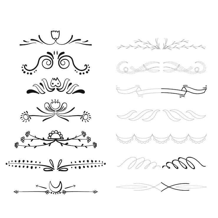 Photo ornement floral dessiné à la main, diviseur de texte, flèches et éléments de design en laurier