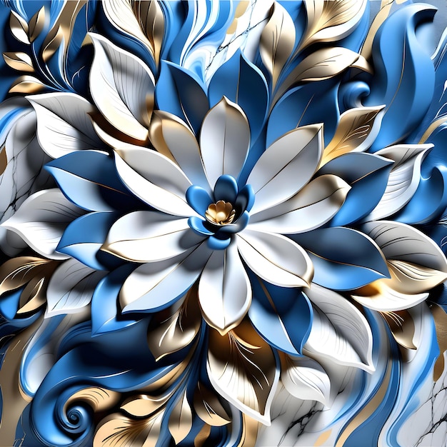 Ornement floral Luxe bleu doré