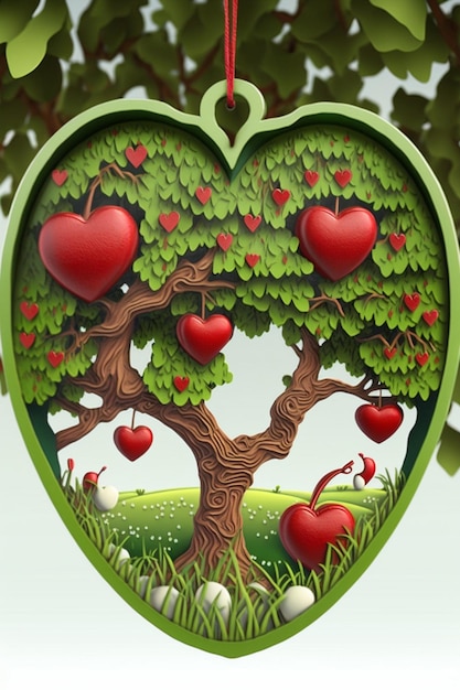 Ornement en forme de coeur suspendu à un arbre ai génératif