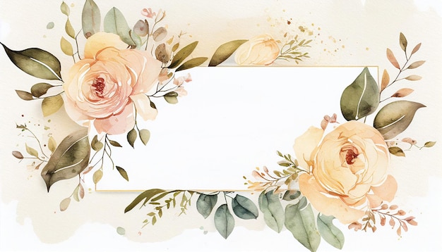 Ornement d'invitation de mariage de roses subtiles minimalistes aquarelleIA générative