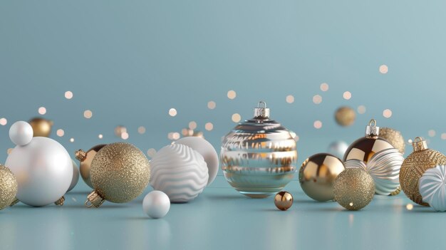 Ornement de Noël abstrait et boules de verre isolées sur un fond bleu Papier peint festif du Nouvel An