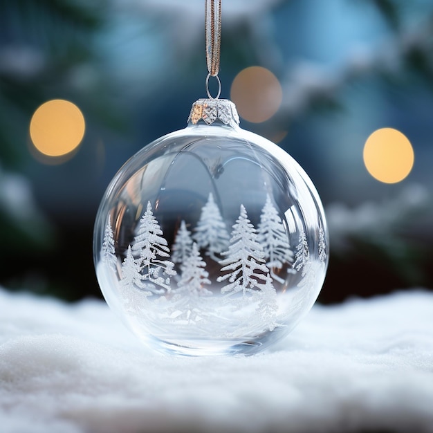 Photo ornement de noël en verre clair avec un fond blanc