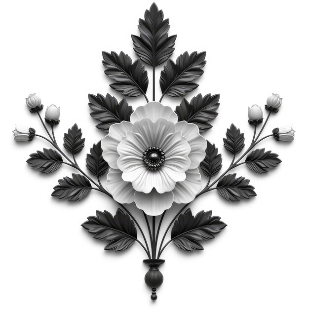Photo ornement noir sur fond blanc illustration 3d isolée