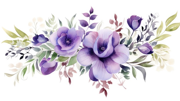 Ornement violet à l'aquarelle de fleurs pour modèle de mariage