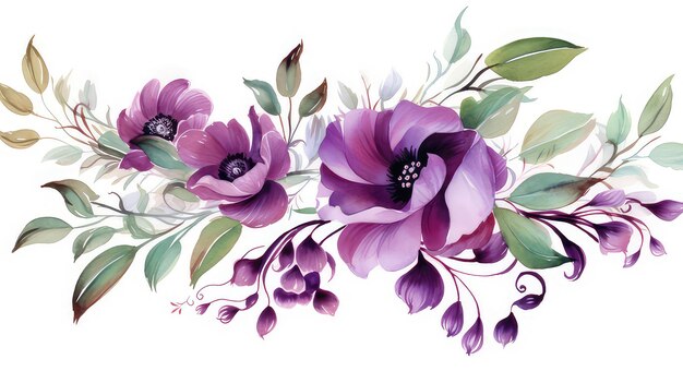 Ornement violet à l'aquarelle de fleurs pour modèle de mariage