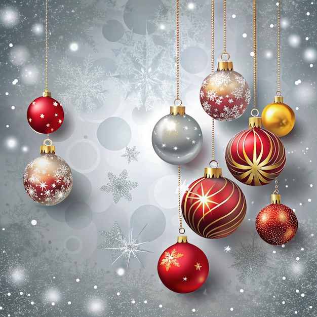 Des ornements de Noël sur un fond d'argent étincelant