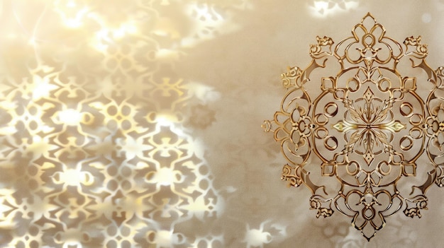 Ornez des motifs floraux dorés sur un fond beige avec des reflets de lumière