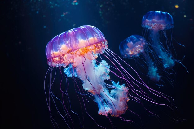 Des orties de mer rayonnantes flottant dans une beauté abyssale