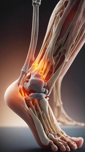 Osteoarthrite de la cheville douleurs articulaires arthrite et ligaments sur un fond noir