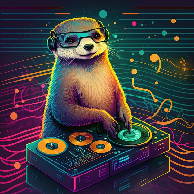 Otter dj on party Generative AI Pas basé sur une scène réelle