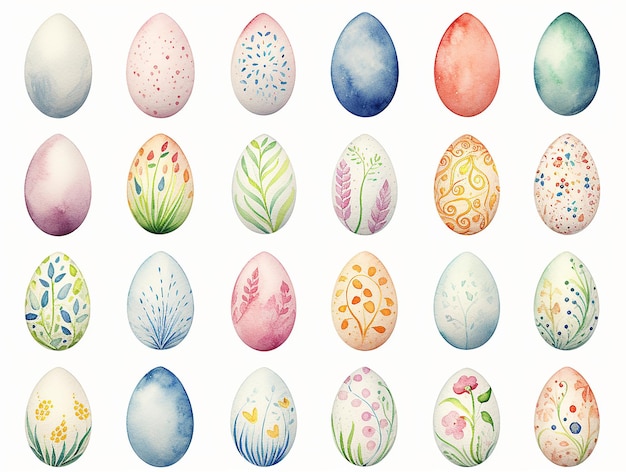 Oueil de Pâques peint à la main avec des fleurs et des feuilles en forme et de nombreuses couleurs isolées en arrière-plan