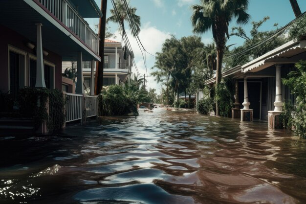 L'ouragan a inondé des maisons dans une zone résidentielle, une catastrophe naturelle et ses conséquences.