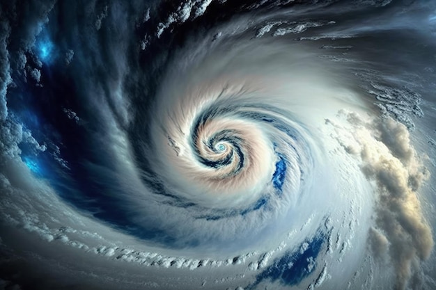 Un ouragan de tornade de tempête tropicale vu d'un satellite spatial aérien élevé Generative ai