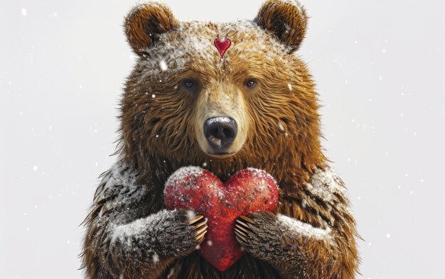 Un ours affectueux embrassant un cœur tendrement isolé sur un fond transparent