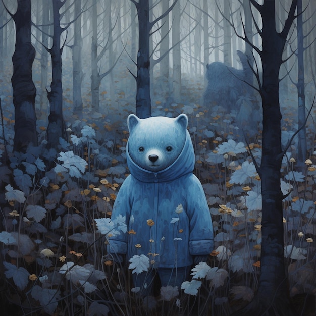 Un ours bleu dans la forêt.