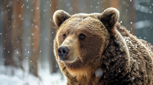 L'ours brun dans la forêt d'hiver