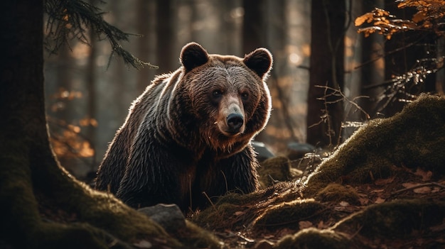 Un ours brun dans la forêt