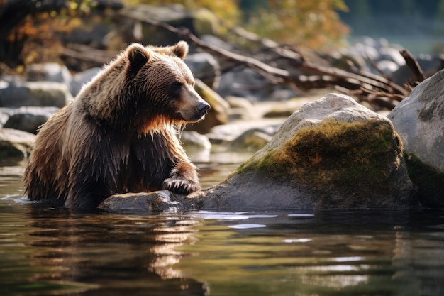 Ours brun grizzly à l'abreuvoir