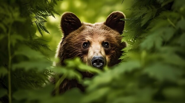 Photo un ours brun qui regarde hors des bois