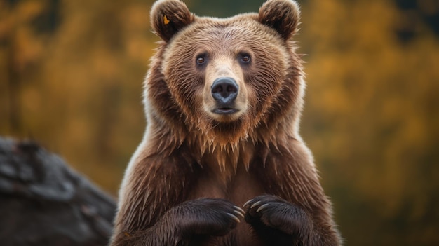 Un ours brun regarde la caméra.