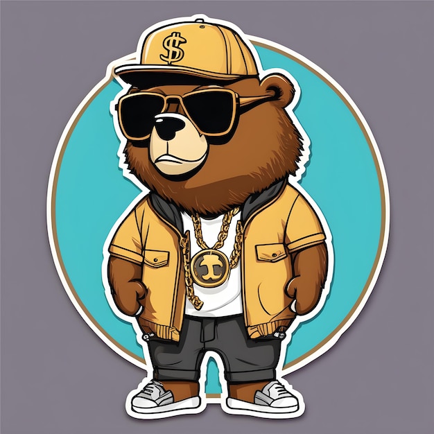 Un ours brun avec une tenue de rappeur.