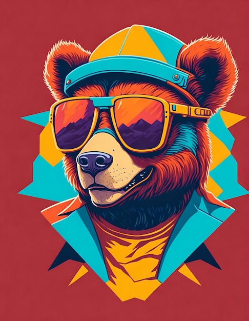 Un ours avec un chapeau et des lunettes de soleil