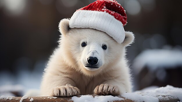 L'ours avec le chapeau de Noël