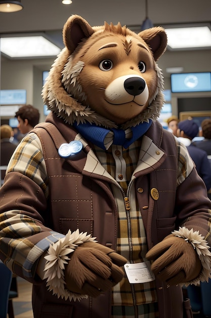 Un ours en costume fumeant à la banque