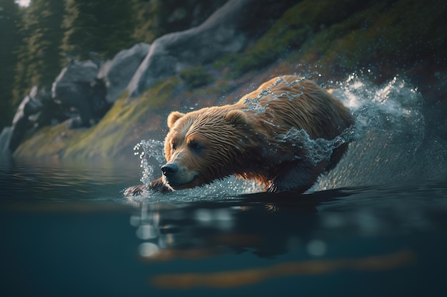 Un ours dans l'eau IA générative