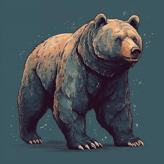 Un ours avec un fond bleu et un fond bleu.
