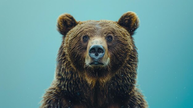 Un ours sur un fond bleu pastel