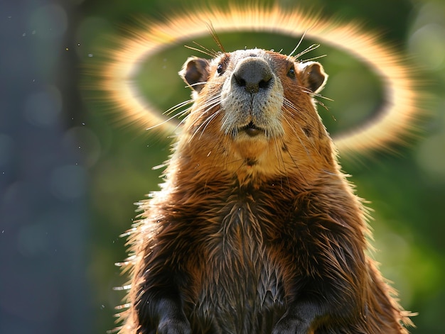 Photo un ours avec un halo autour de sa tête
