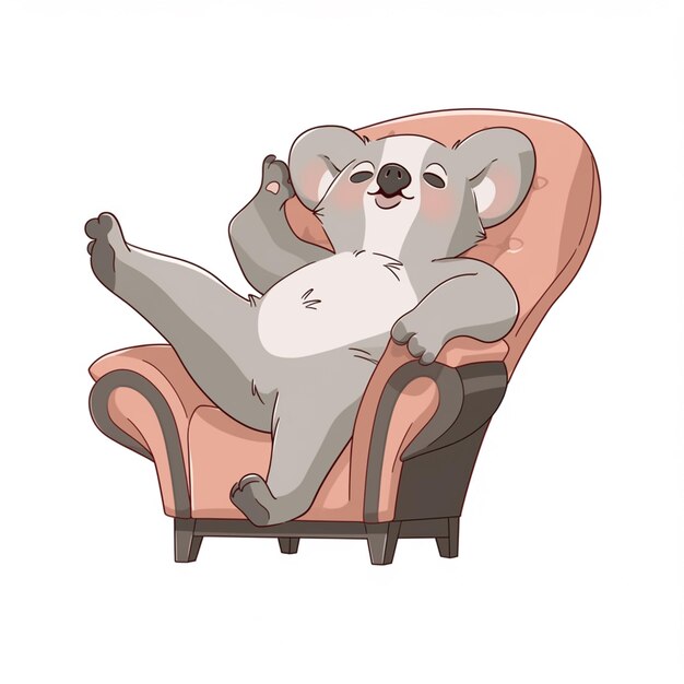 ours koala de dessin animé assis sur une chaise avec ses jambes en l'air ai générative