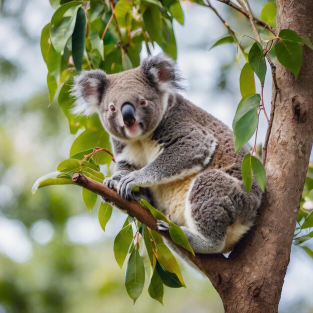 un ours koala est assis dans un arbre avec le mot koala dessus