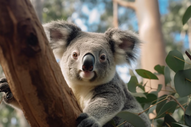 un ours koala est assis dans un arbre