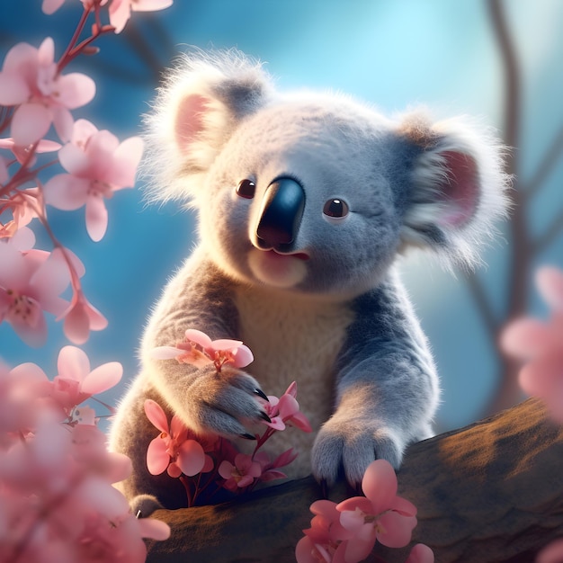 ours koala super mignon avec des fleurs colorées