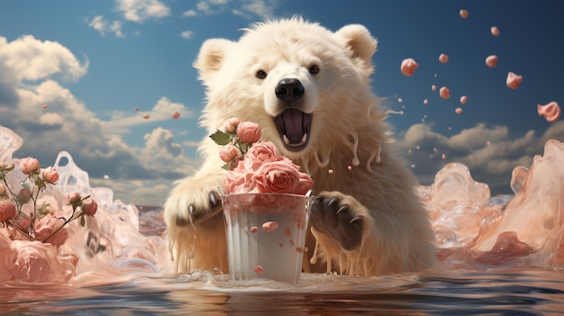 un ours mignon qui mange de la crème glacée