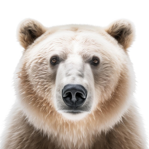 Un ours avec un nez noir et un fond blanc