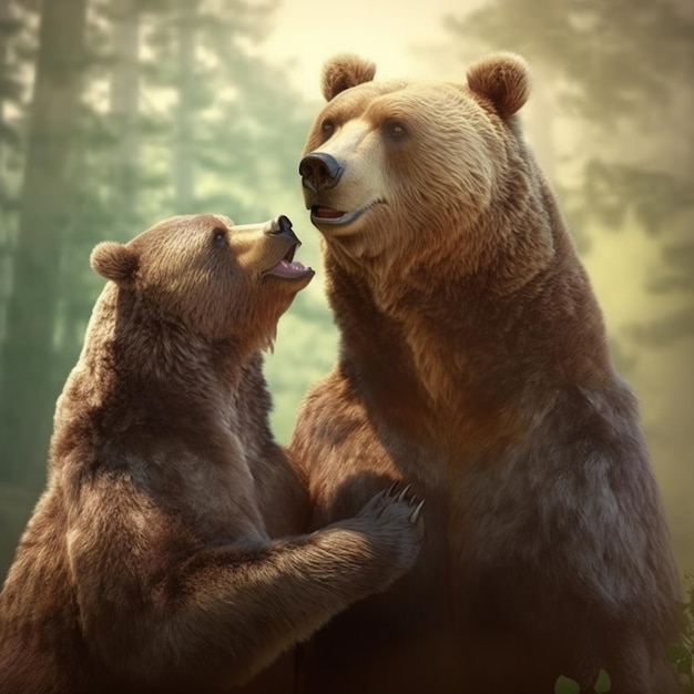 Photo un ours et un ourson se regardent.