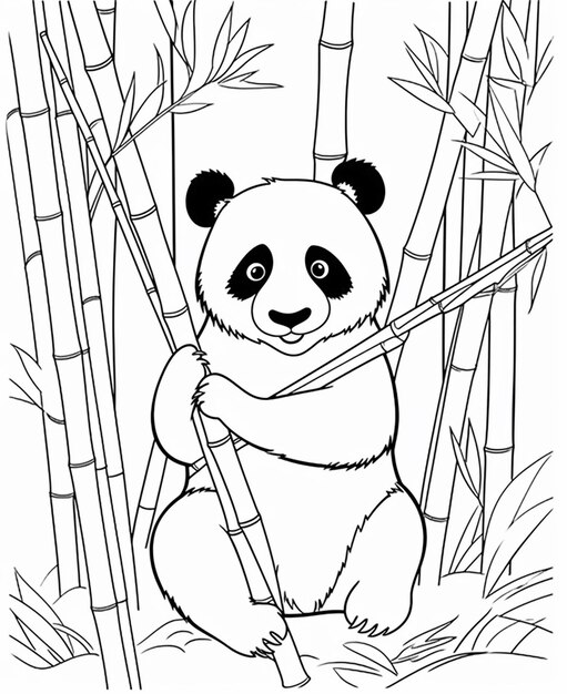 un ours panda assis dans le bambou avec ses pattes sur l'IA générative en bambou