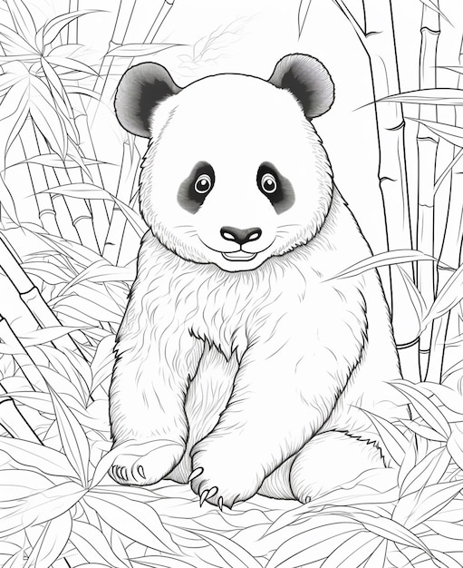 Ours panda assis dans la forêt de bambous coloriage générative ai