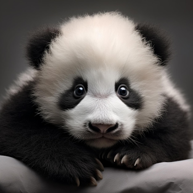 ours panda assis sur un oreiller avec ses pattes sur l'oreiller ai générative