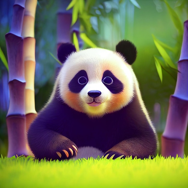 Ours panda bébé mignon avec de grands yeux illustration de dessin animé de rendu 3D