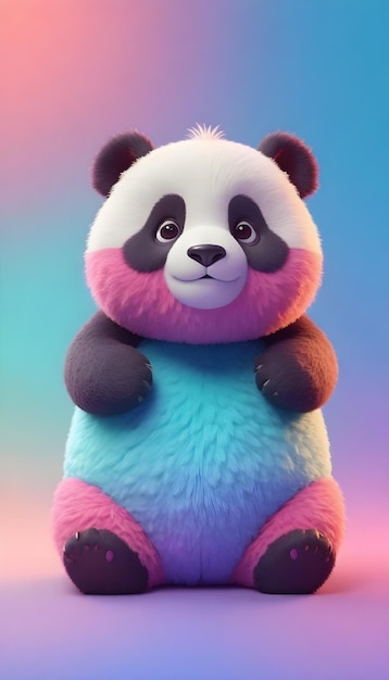 un ours panda coloré avec un corps bleu et rose