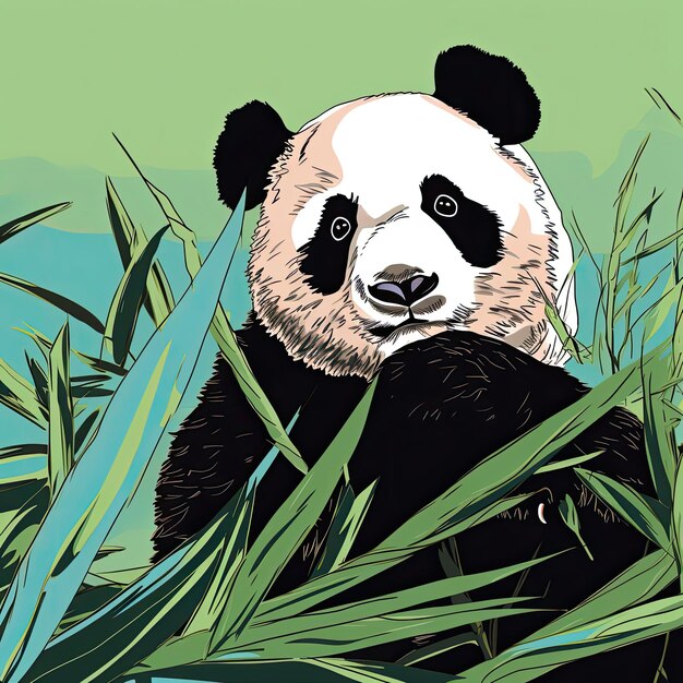 Photo un ours panda dans l'herbe avec un fond vert.