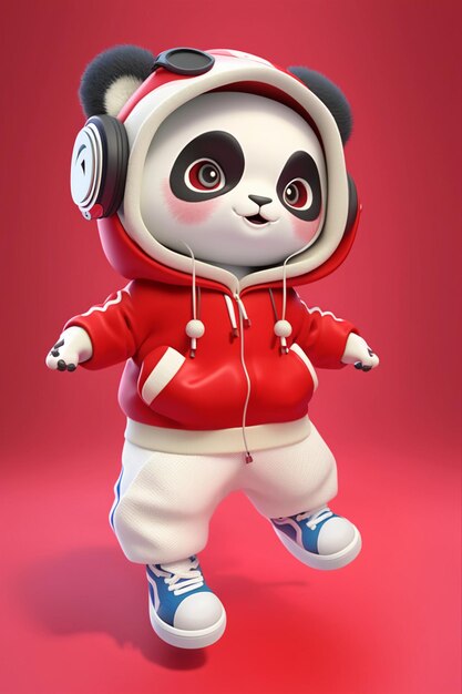 Ours panda dans une veste rouge et un casque sur fond ai génératif