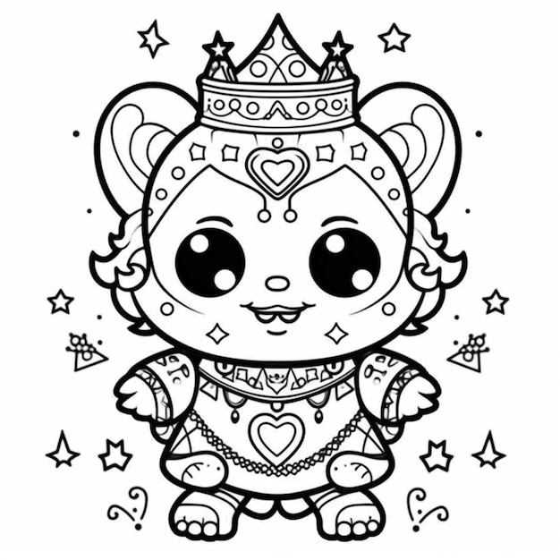 un ours panda de dessin animé avec une couronne sur la tête