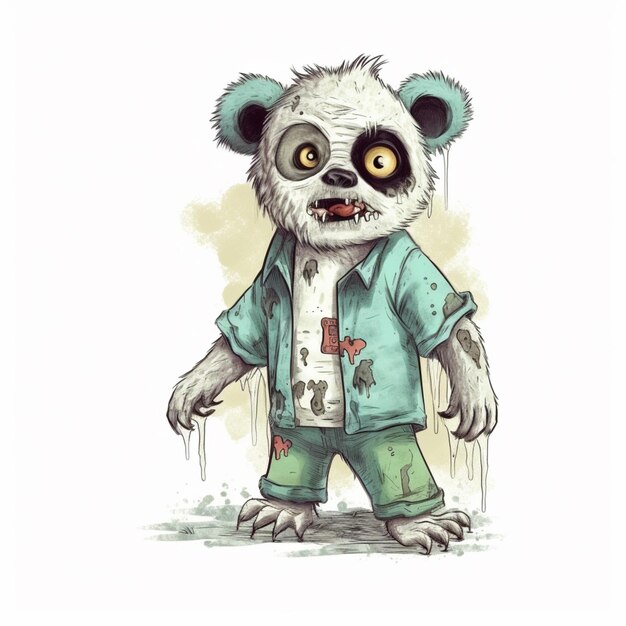 un ours panda de dessin animé vêtu d'une chemise et d'un short génératif