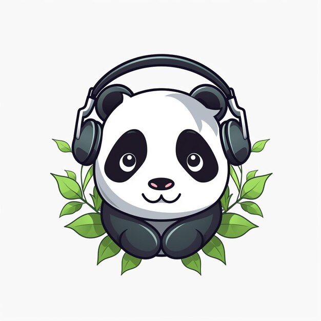 Photo un ours panda avec des écouteurs assis sur une branche de feuilles générative ai