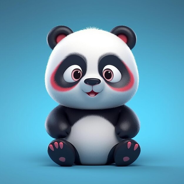 Un ours panda est assis sur un fond bleu.